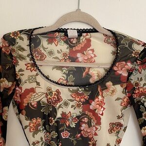 Floral Long Sleeve Mesh Top